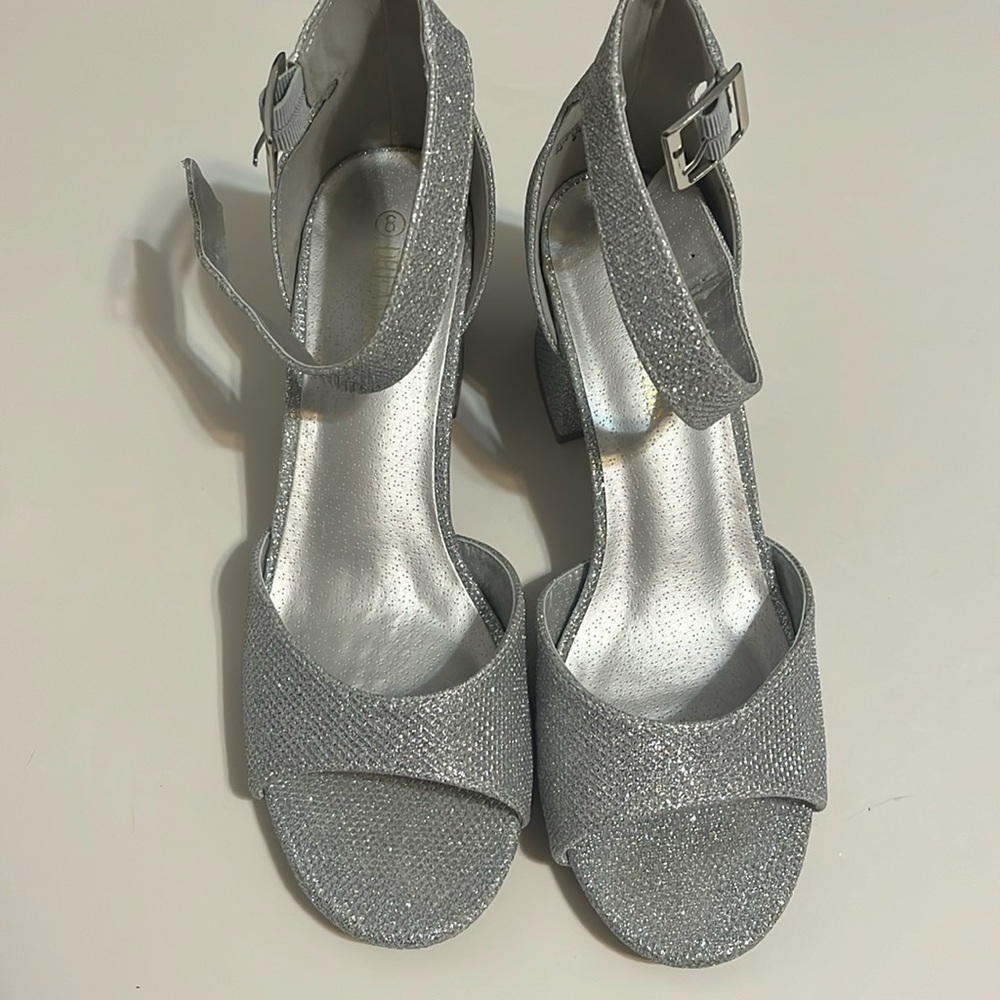 silver sparkle/ glitter heels